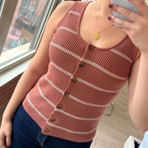 NWT Freshman 1996 Burnt Orange/ Red and White Striped Button-Up Tank Top |Size M